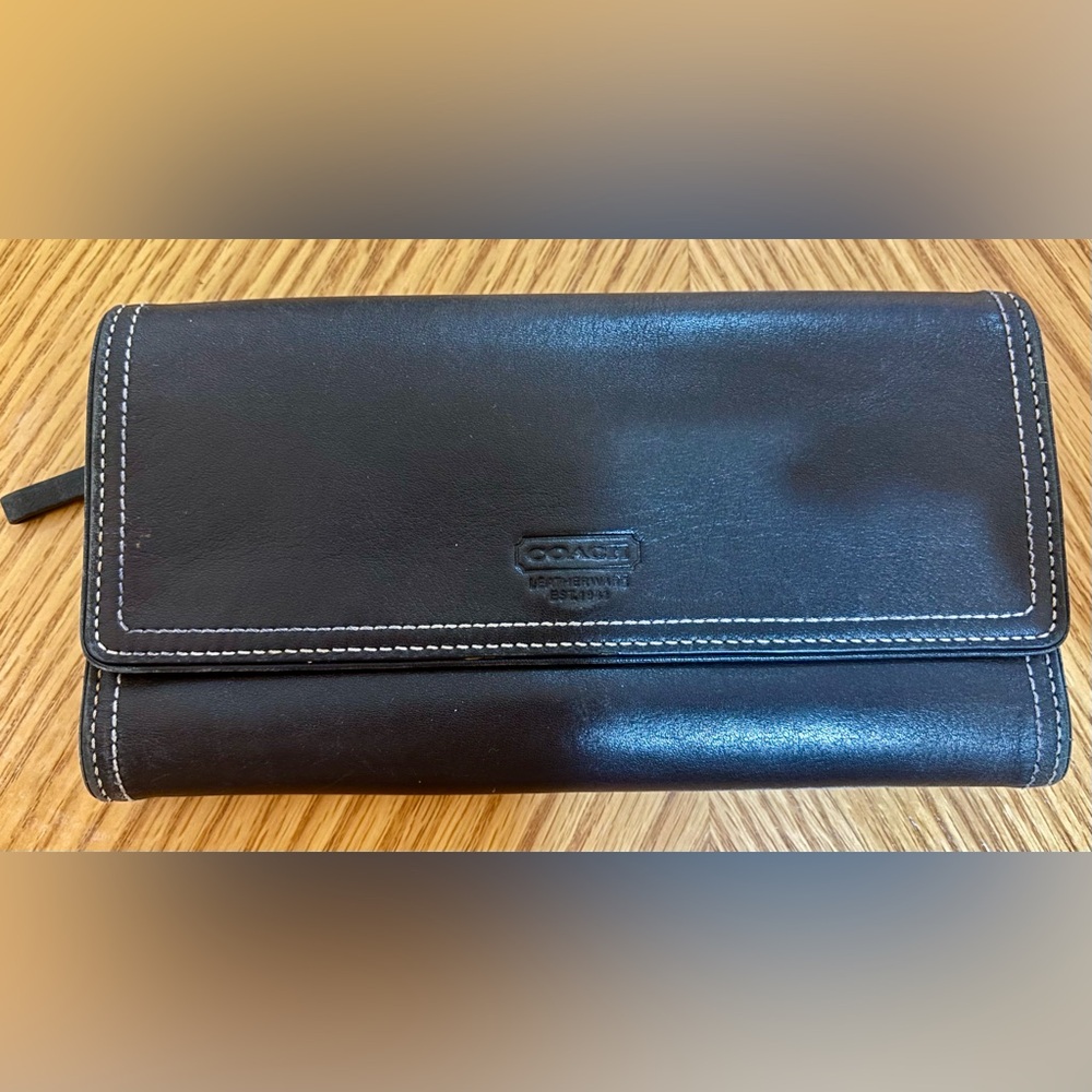 Coach Black Leather Wallet with Embossed Logo